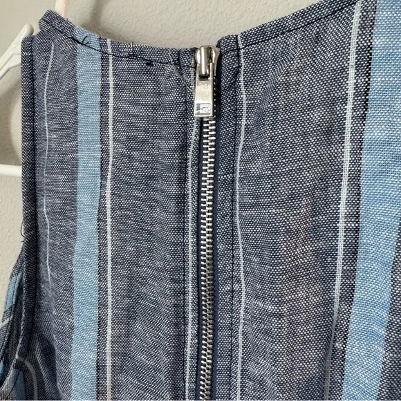 NWT Drew Anthropologie Linen Blue Striped Tank Size Small Fray Raw Hem Zipper - Picture 6 of 10